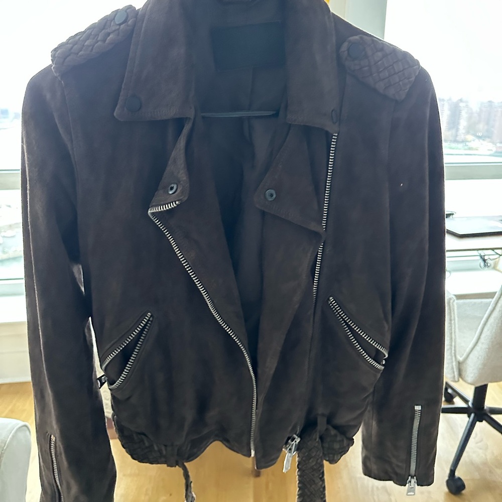 All Saints Dark Brown Leather Suede Jacket